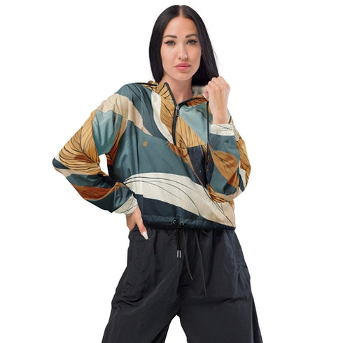 Womens Cropped Windbreaker Jacket - Boho Style Print