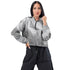 Womens Cropped Windbreaker Jacket - Grey White Boho Marble Print