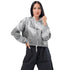 Womens Cropped Windbreaker Jacket - Grey White Boho Marble Print